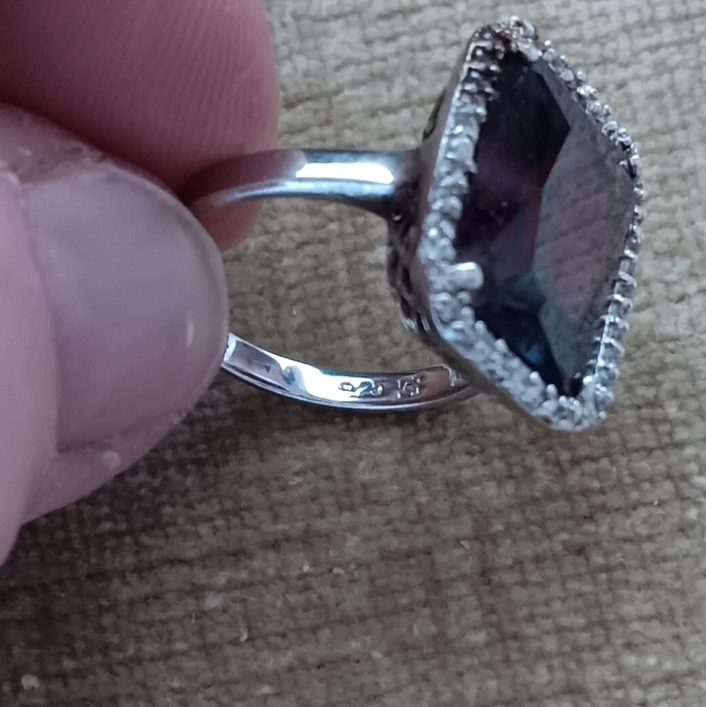 Rectangular Multi Faceted Deep Red Glass Silver Ring
